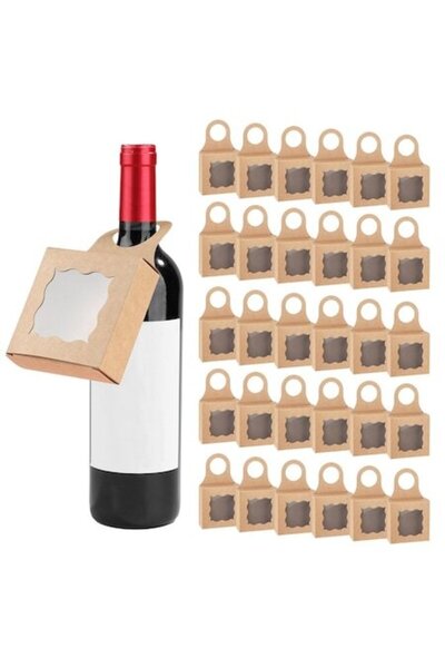 SeKeYa Gift Boxes for Wine Bottles, Kraft, 20x12 cm, Set of 30, Transparent Window, Foldable