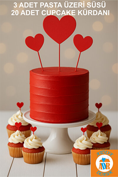 Atölye Doruk 14 Şubat Sevgililer Günü Romantik Masa Süsleme Seti Kalp Cupcake...