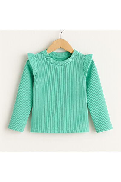 özge başaran Girl's 3-Piece Long Sleeve Ribbed Bodysuit Set - Mint, Pink, Purple - Soft with Ruffle Detail