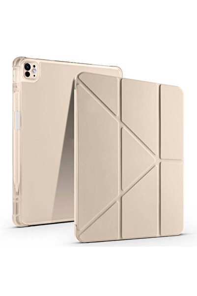 BUTAM BİLİŞİM iPad Pro 13 2025 M5 Case Zore Tri-Folding Case with Pen Compartment and Stand - Gold