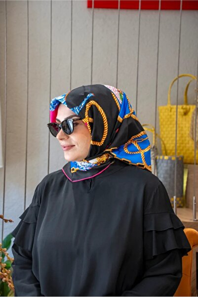 vavelli Karanfil Desen Siyah %100 Twill İpek Eşarp