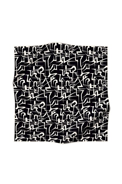 Vissona 57% ΜΕΤΑΞΟΥΡΕΟ 43% ΒΙΣΚΟΝΤΑ Μεταξωτό Φουλάρι με αφηρημένο γεωμετρικό σχέδιο σε μαύρο-κρεμ χρώμα 90x90