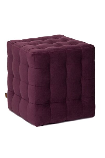 QMOBILI Otoman Bump - Roșu Vin, Material Plușat, Cub