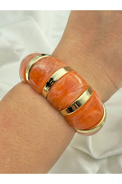 Snartun Orange Marble Patterned Elastic Bone Bracelet – Gold Detailed I Speci...