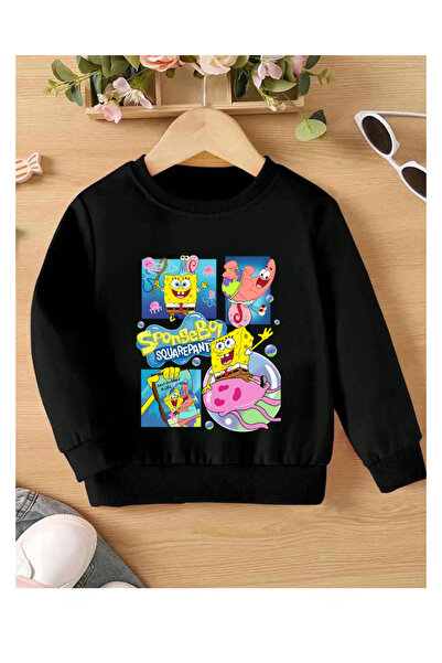 Tubinyoo سويت شيرت سبونج بوب وبرايتون فريندز مطبوع للأطفال باللون الأسود