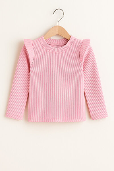 özge başaran Girl's 3-Piece Long Sleeve Ribbed Bodysuit Set - Mint, Pink, Purple - Soft with Ruffle Detail