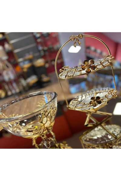 İmren Collection Flower Model Presentation Stand Set 2-Tier Presentation Stand & Bowl Presentation Stand