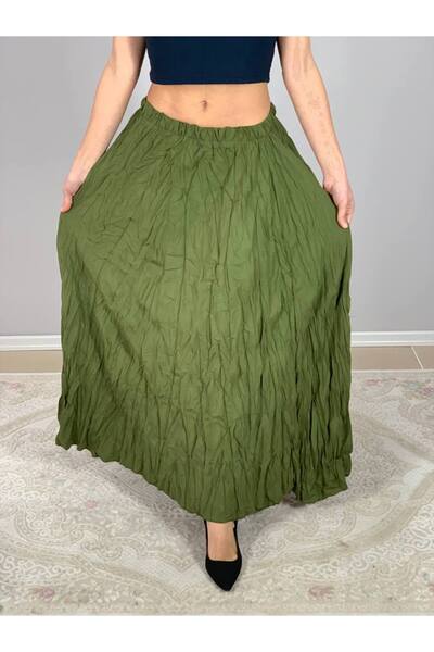 YusGos Women's Pleated Wrinkled Fabric Maxi Skirt