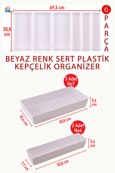 color house منظم أدوات المائدة البلاستيكي الصلب الجديد باللون الأبيض، طقم من 6 قطع، منظم للأدراج باللون الأبيض