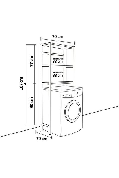 GUİMO Çamaşır Makinası Üstü Düzenleyici Banyo Rafı Metal gövde Beyaz 3 Raflı Banyo Düzenleyici