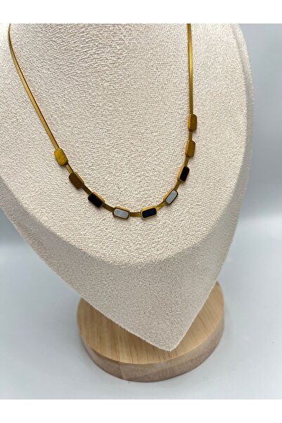 MyladyAccessoriess Black and White Detail Italian Chain Necklace (Steel)