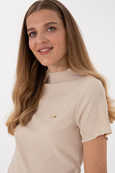 U.S. Polo Assn. Γυναικείο μπλουζάκι μπεζ ψηλός λαιμός