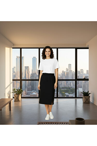 LYVEAN Three Thread Midi Y Slit Combed Cotton Skirt