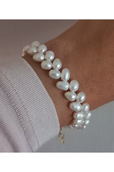 BNGaksesuar Gerçek İnci Başak Model Gold Detay Bileklik