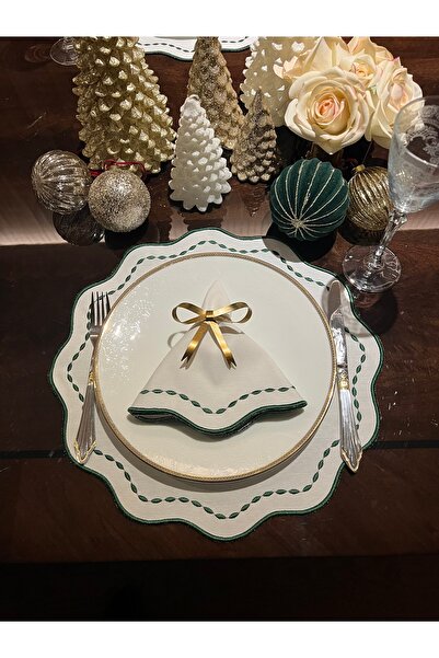 QBR Home Embroidered Round American Tablecloth. Dark Green (1 Piece)