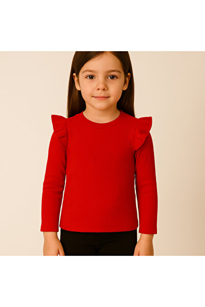 özge başaran Girl's 3-Piece Long Sleeve Ribbed Bodysuit Set - Yellow Black Red - Ruffle Detail Soft