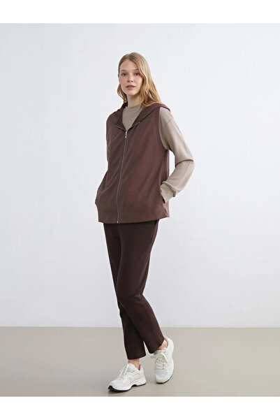LC Waikiki LCWAIKIKI Basic Kahverengi Kapüşonlu Kadın Yelek
