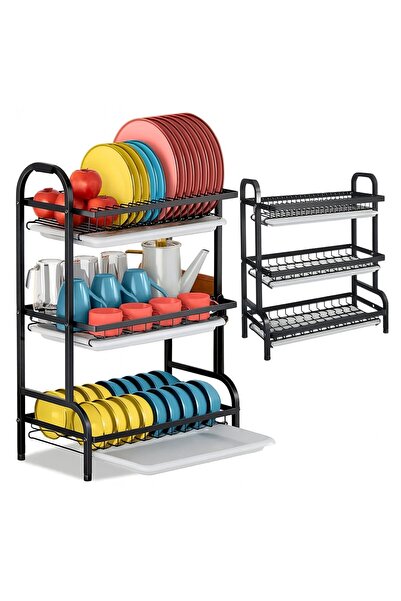 EBA Uscator de vase pliabil eBA® XXL, 3 niveluri, negru – suport compact cu t...