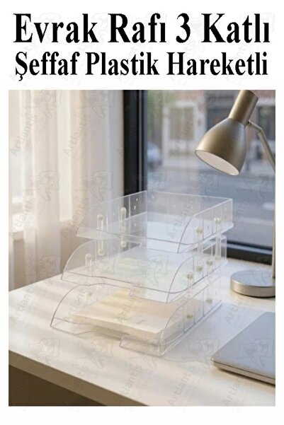 Artlantis Evrak Rafı 3 lü Masaüstü 1 Paket Plastik Evrak Rafı Masa Üstü Şeffaf Hareketli A4 Dosya Düzenliyici