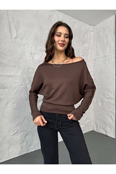 Elif Özbey Butik Brown Boat Neck Modal Blouse