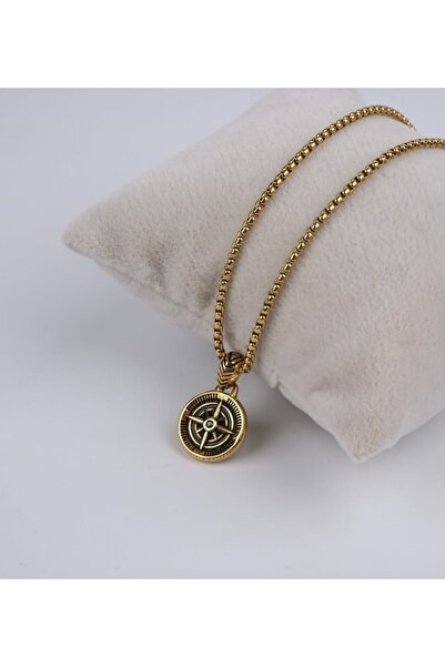 ndjewelry Golden Compass – Pusula Figürlü Gold Erkek Kolye