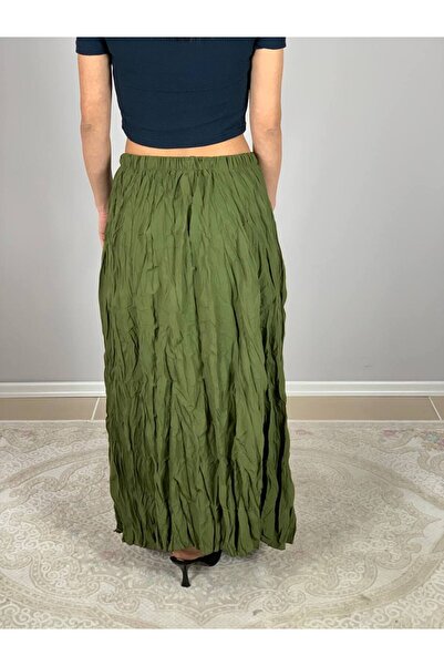 YusGos Women's Pleated Wrinkled Fabric Maxi Skirt