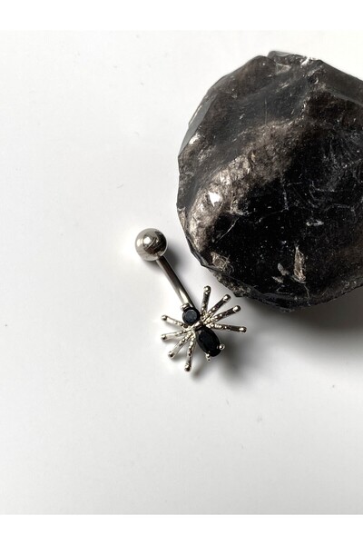 kurukafagift Göbek Çelik Piercing Örümcek Figürlü Zirkon Taşlı