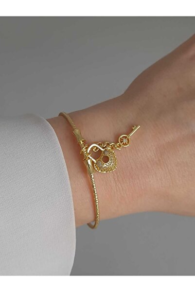 Bubbleatelier Çelik kalp anahtar gold kelepçe