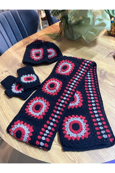 Feniks Patterned Scarf-Beanie-Glove Set
