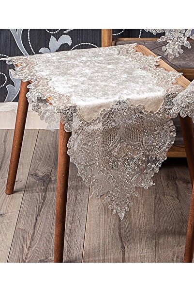 Madamca Melina Cappuccino Velvet French Lace 5-Piece Living Room Set Tablecloth Runner Set