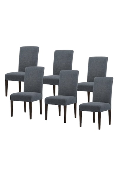 RABY Set 6 Huse Scaun Universale, Elastice, Din Bumbac Embosat, Gri Inchis