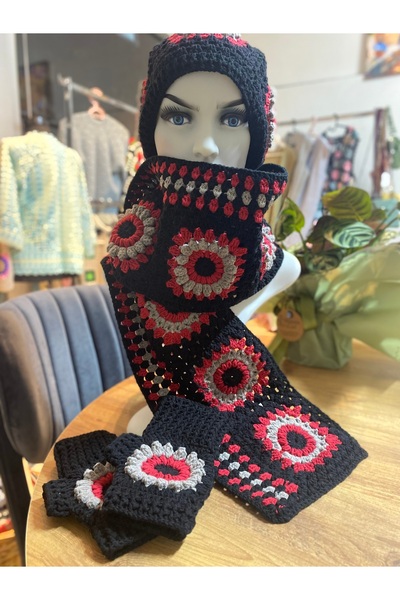 Feniks Patterned Scarf-Beanie-Glove Set