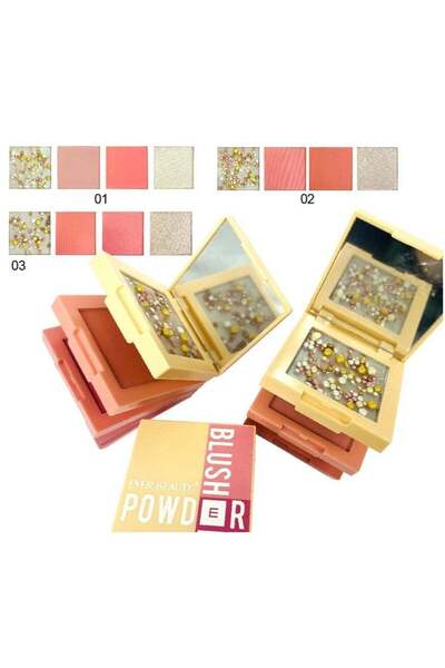 EVER BEAUTY 4in1 Blusher Powder Pack of 2 – Pearly Ball Gloss Hybrid Compact & Highlight Powder