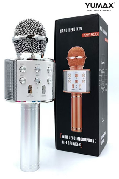 yumax Kablosuz Karaoke Mikrofon – Bluetooth, 60 Desibel Metal Gövde, USB & SD Girişli, 800mAh Pil