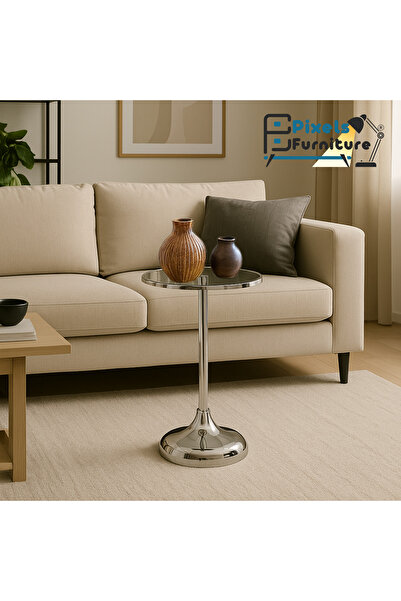 PixelsFurniture A stylish serving table from Pixel Furniture, with a heat-resistant glass top and metal base, 35*55cm