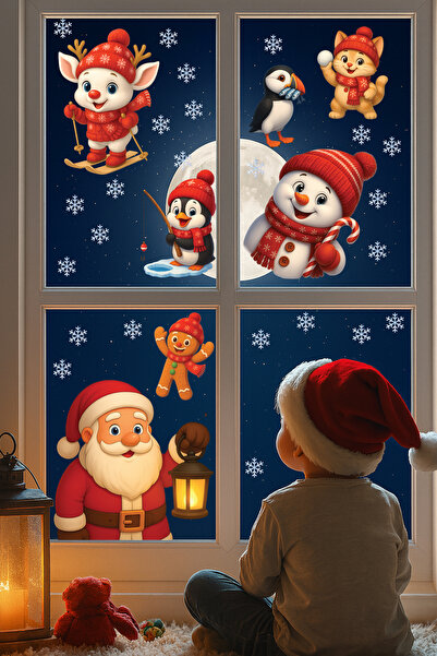 Echo Home Yılbaşı Sticker Karakter Serisi, Noel Baba, Kardan Adam, Penguen ve Sevimli Hayvanlar Temalı