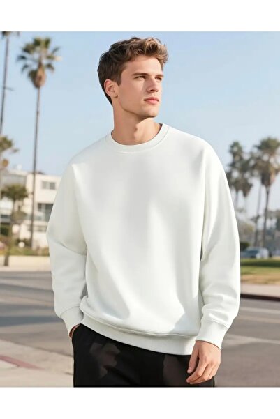 Panda Baskı Tekstil Unprinted 3-Thread Fleece-Lined Fabric Oversized Sweatshirt