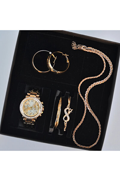 COLESİUM Gold Kolye Küpe Bileklik Saat Seti 3667