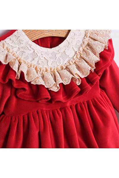 ministok Nina Ruffled Collar Red Velvet Baby Girl Romper