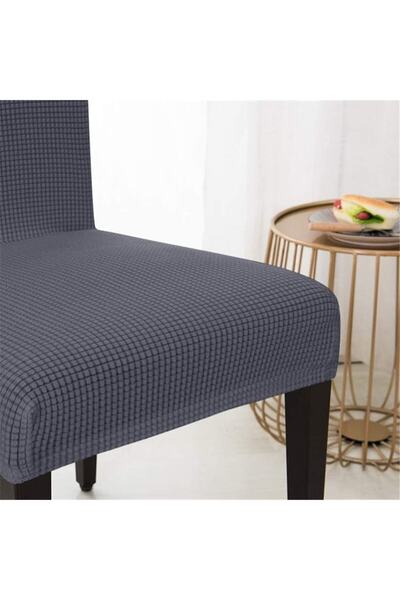 RABY Set 6 Huse Scaun Universale, Elastice, Din Bumbac Embosat, Gri Inchis