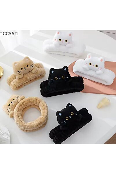 Madam Nora Plush Cat Figured Spa Makeup Headband – Cute Soft Women's Hair Band / Face Washing Headband
