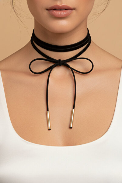 shop Siyah Süet Bağlamalı Choker Boyunluk – Minimal Zarif Tasarım