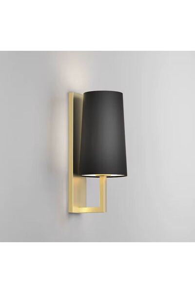 AKDENİZ AYDINLATMA ELEKTRİK MALZEMELERİ شمعدان حائط فاخر على طراز الفنادق مع غطاء من القماش الأسود وهيكل معدني ذهبي وإضاءة عصرية