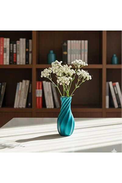 MİREVA Turkuaz Spiral Vazo – Modern Minimalist 15 cm Dekoratif Ev Aksesuarı