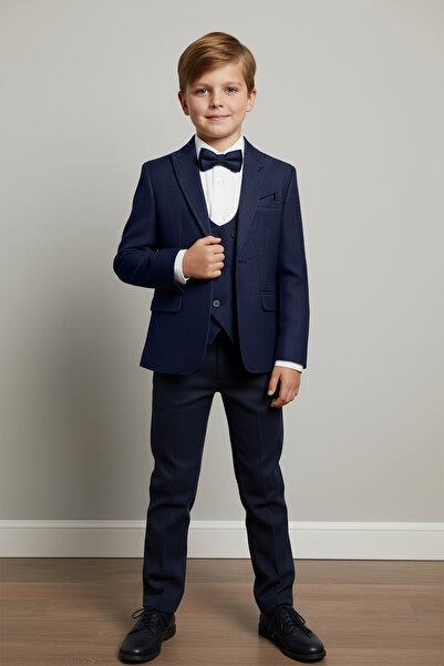Merdia Kids Boy's Suit (Handkerchief Detailed Jacket, Vest, Bow Tie, White Shirt and Trousers) Zargos