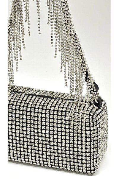 Night Diva Model Women's Luxury Stone Diamond Black Evening Dress Clutch Chain Strap Handheld Wedding Engagement Evening Bag