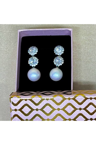 velve Miriam long earrings, with pearl and crystals, Silver