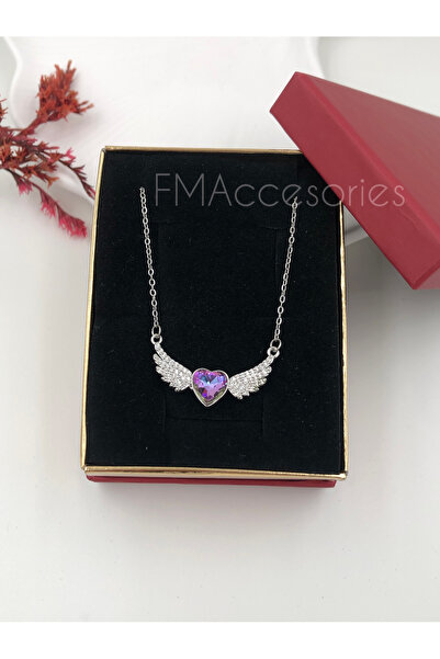 fmaccesories قلادة نسائية من الفولاذ المقاوم للصدأ بلون فضي على شكل جناح ملاك...