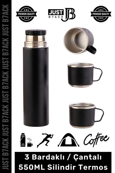 Fantazer #Termos 3 Bardaklı Sıcak Soğuk Tutan Paslanmaz Çelik Vakumlu Çanta Hediyeli 550 ML Termos Set