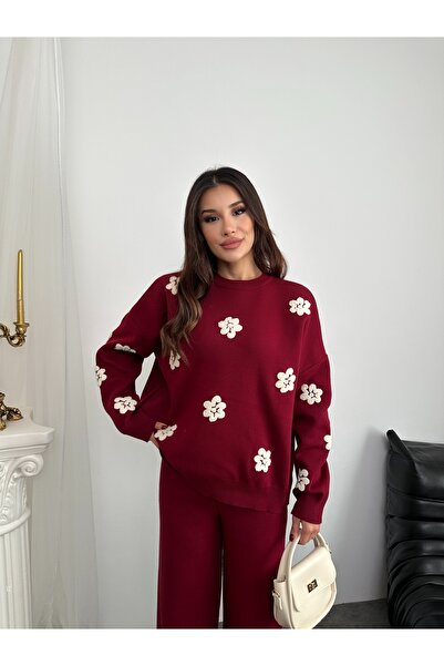 ikomteks Floral Detailed Knitwear Set
